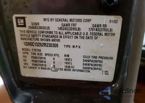 2002 Chevrolet Tahoe C1500 from USA, damaged, VIN 1GNEC13Z62R230306